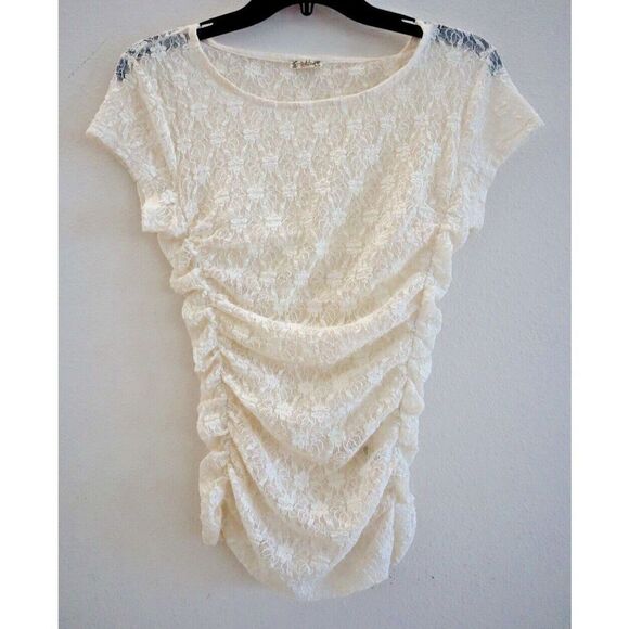 Intimately x Free People Women's Sz XS Ivory Keep It Simple S/S Lace Baby Tee - Picture 1 of 7